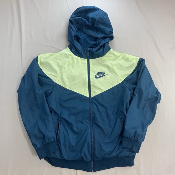 Nike Jacket Womens Large Neon And Blue Windrunner Sportswear Windbreaker Hoodie - Picture 1 of 8